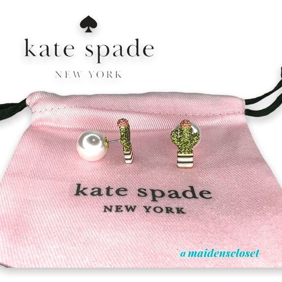 Kate Spade Scenic Route Pave Cactus Stud Earrings with Pearl Backing - Picture 5 of 8